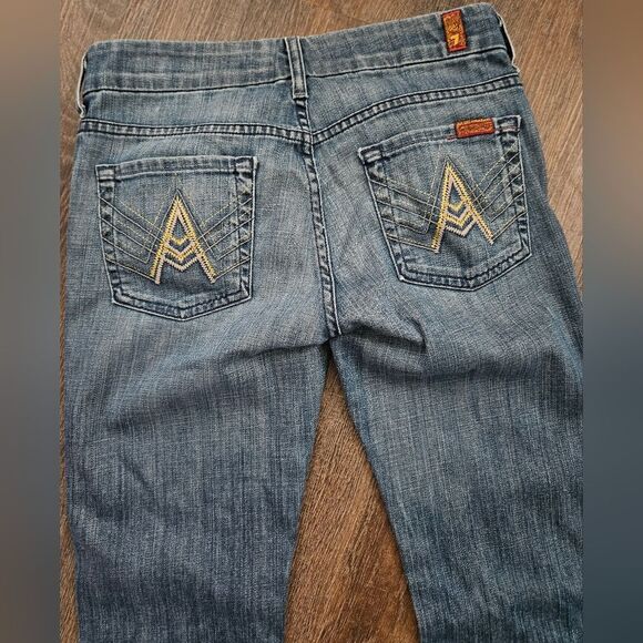 7 For All Mankind Jeans Women's Sz 26 A-Pocket Flare Low Rise Denim 27X31 GUC - Picture 9 of 10